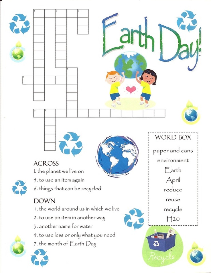 Earth Day Crossword Puzzle Water All Around the Earth